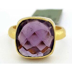 Genuine 6.25 Cts Amethyst Ring 14k Yellow Gold Plated